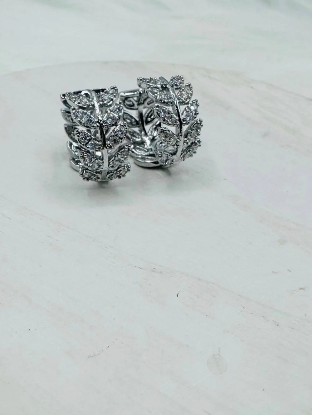 Tiny Olive Branch Leaf Small zircon Earrings in Silver